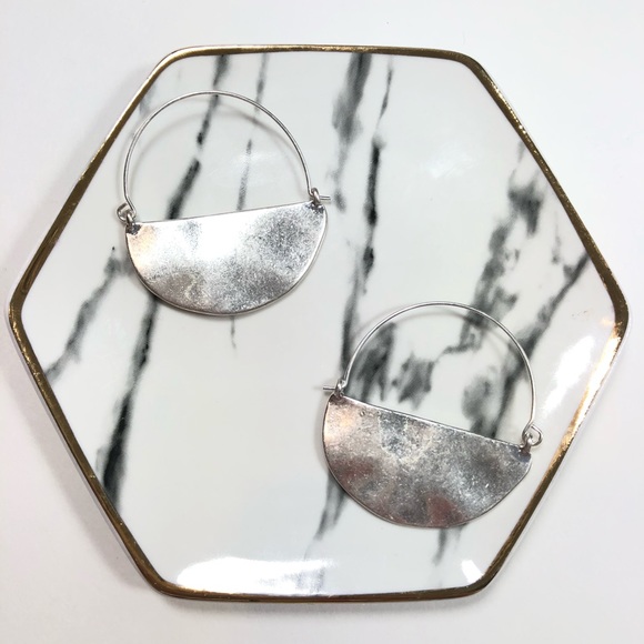 Silver Hammered Half Circle Wire Boutique Earrings - Picture 4 of 5